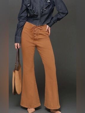 Avec les filles lace up washed cotton flare pants in Santa fe wash NWT SZ 27
